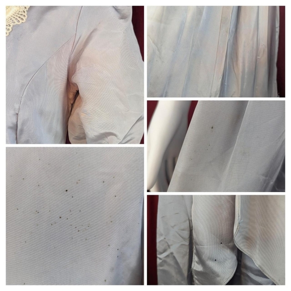 Vintage 80's Gunne Sax by Jessica McClintock Silver Gray Taffeta & Cream Dress - Picture 12 of 16